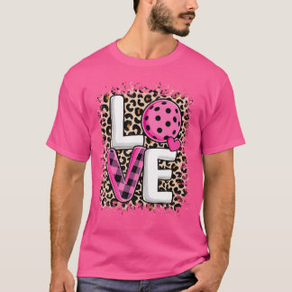 Camiseta Pink Love Pickleball Cute Pickleball Lover Leopard