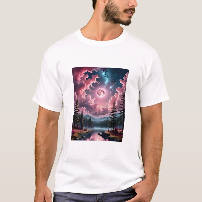 Camiseta Pink Moon Fantasy Dreamy Night Sky Landscape Tee (Anverso)