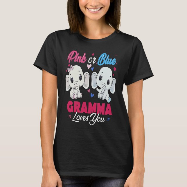 Camiseta Pink or Blue Elephants Gramma Loves You Baby Showe (Anverso)