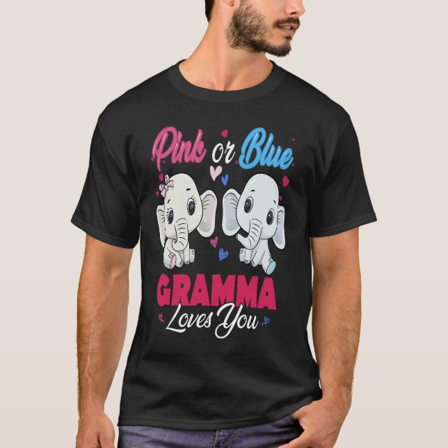 Camiseta Pink or Blue Elephants Gramma Loves You Baby Showe (Anverso)
