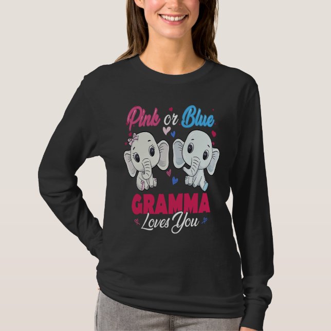 Camiseta Pink or Blue Elephants Gramma Loves You Baby Showe (Anverso)