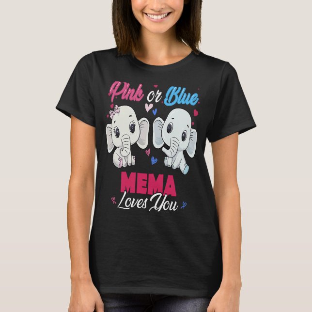 Camiseta Pink or Blue Elephants Mema Loves You Baby Shower  (Anverso)