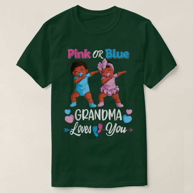 Camiseta Pink Or Blue Grandma Loves You Black Baby Gender R (Diseño del anverso)