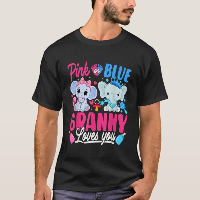 Camiseta Pink Or Blue Granny Loves You Gender Reveal Elepha (Anverso)