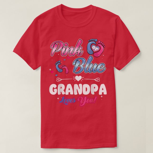 Camiseta Pink or Blue Heart Grandpa Loves You Shower Gender (Diseño del anverso)