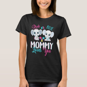 Camiseta Pink Or Blue Mommy Loves You Elephants Baby Gender