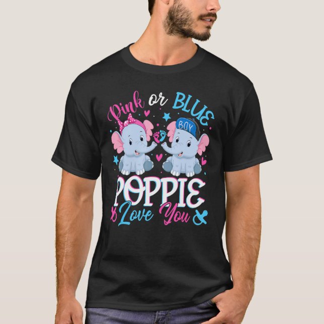 Camiseta Pink Or Blue Poppie Loves You Elephants Baby Gende (Anverso)