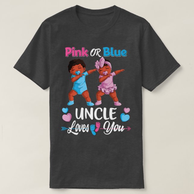 Camiseta Pink Or Blue Uncle Loves You Black Baby Gender Rev (Diseño del anverso)