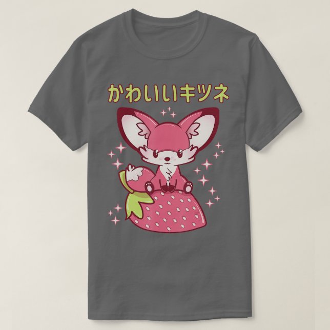 Camiseta Pink Pastel Strawberry Fox japonés Kawaii Pink Go (Diseño del anverso)