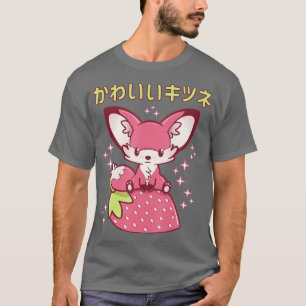 Camiseta Pink Pastel Strawberry Fox japonés Kawaii Pink Go