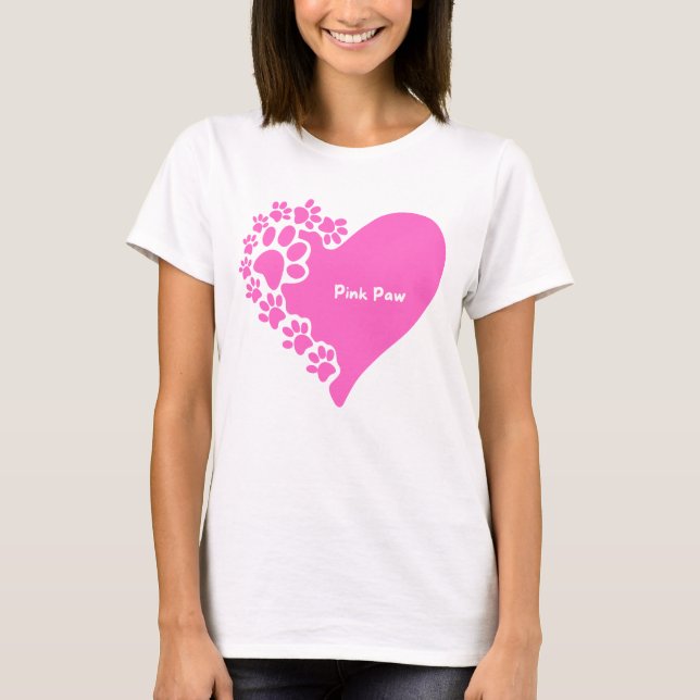 Camiseta Pink paw paws heart t-shirt for cat lover women (Anverso)