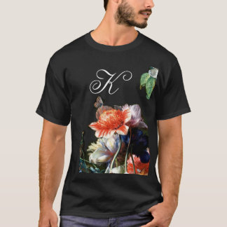 CAMISETA PINK RED ANEMONES WHITE FLOWERS,BUTTERFLY MONOGRAM