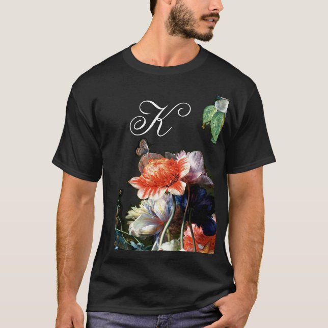 CAMISETA PINK RED ANEMONES WHITE FLOWERS,BUTTERFLY MONOGRAM (Anverso)