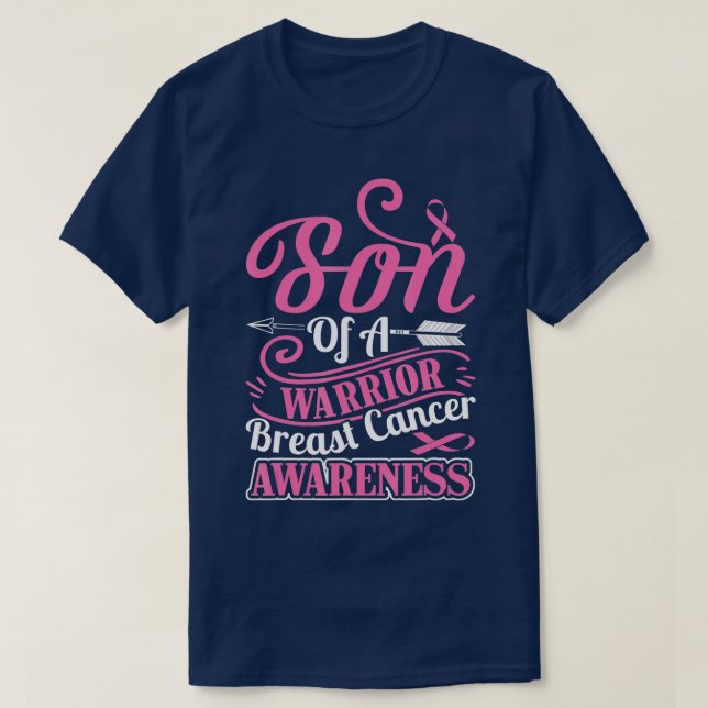 Camiseta pink ribbon breast cancer awareness Son of warrior (Diseño del anverso)