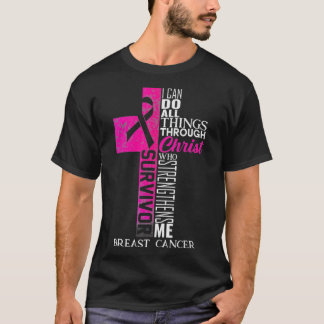 Camiseta Pink Ribbon Breast Cancer Survivor Christian Cross