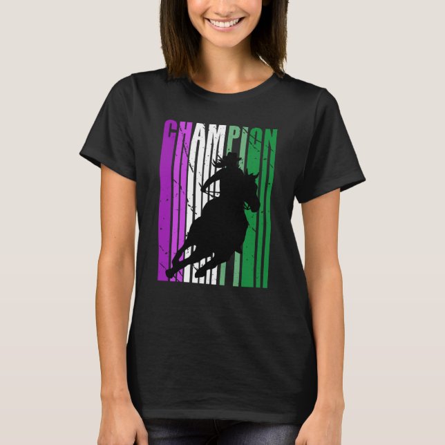 Camiseta Pink Rodeo Champion Cowgirl on Horse Barrel Racing (Anverso)