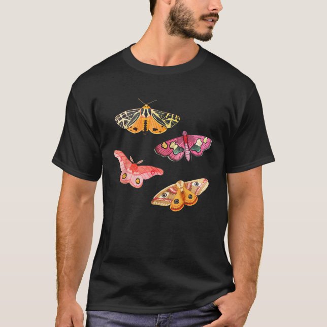 Camiseta Pink Rosy maple tiger moths Hand drawn butterflies (Anverso)