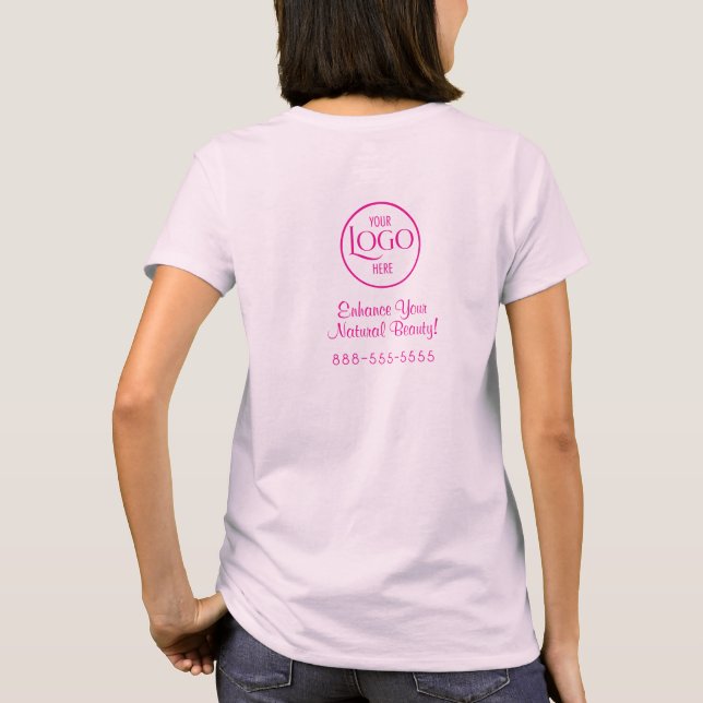 Camiseta Pink Script Employee Name Business Logo T-Shirt (Reverso)