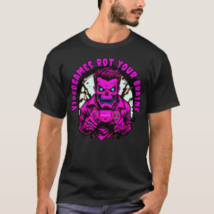Camiseta Pink Videogames rot your brains zombie