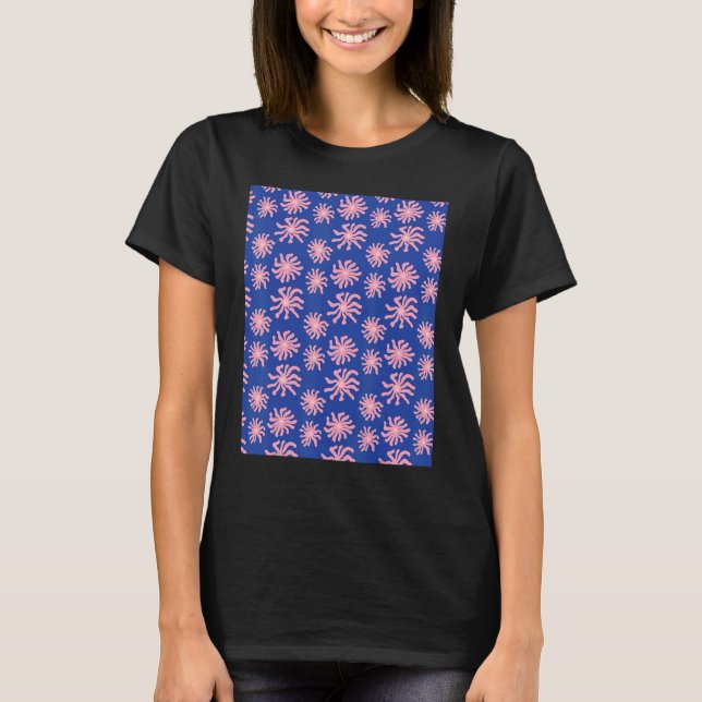 Camiseta Pink Warped Daisy Wavy Flower Pattern on Cobalt Bl (Anverso)