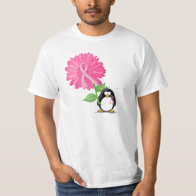 Camiseta pinkRibbon-con pingüino y daisy2 (Anverso)