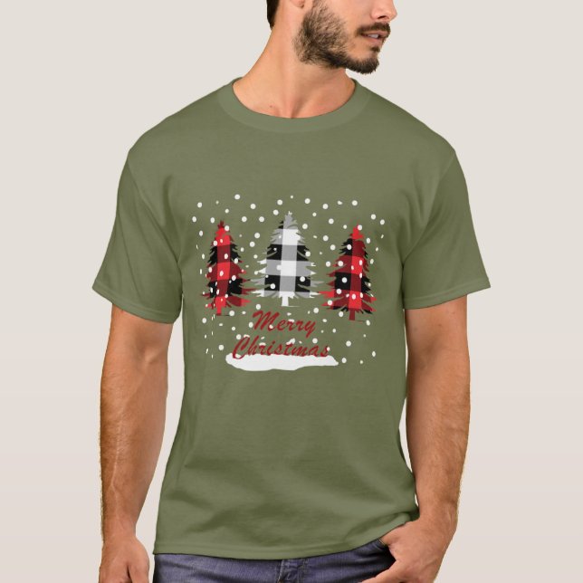 Camiseta pinos adornados con mantas de búfalo y navidades (Anverso)