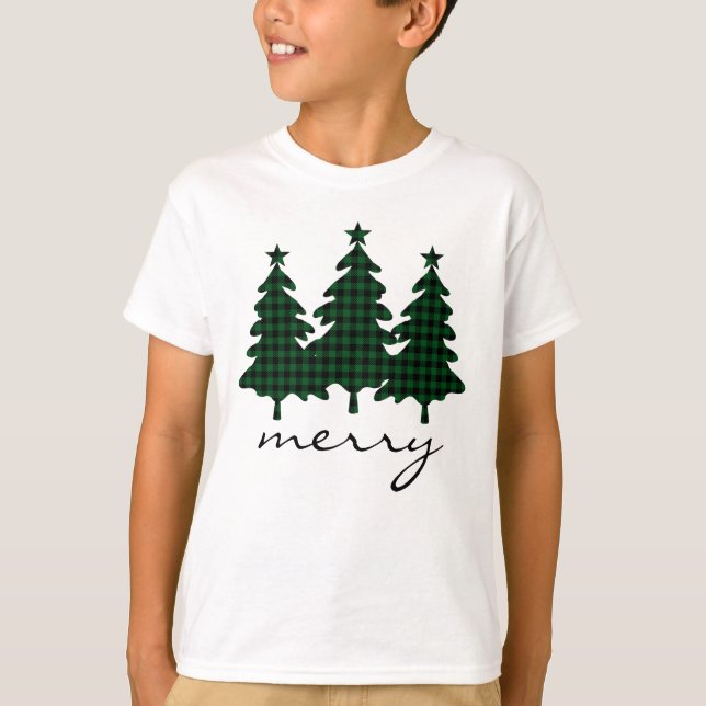 Camiseta Pinos de cuadros de búfalo verde (Anverso)