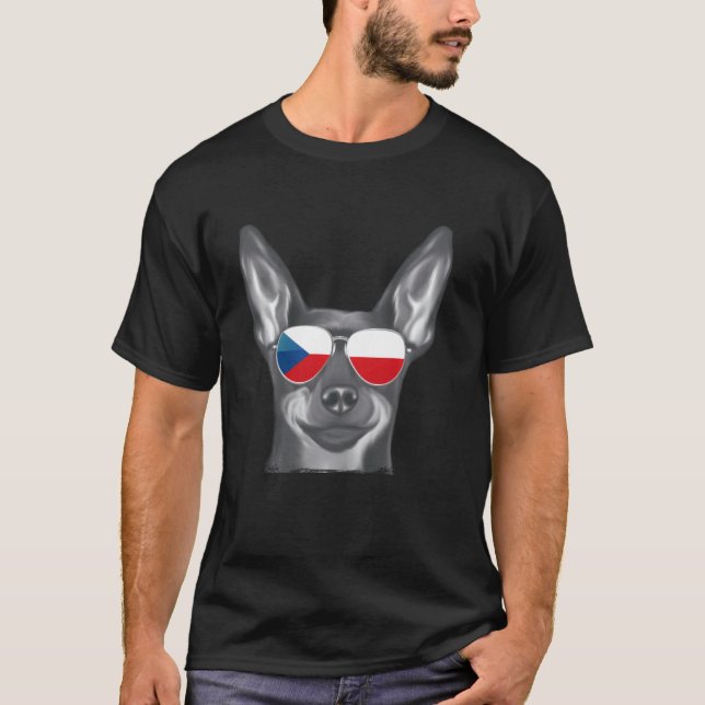 Camiseta Pinscher Dog en miniatura Bandera checa Gafas de s (Anverso)