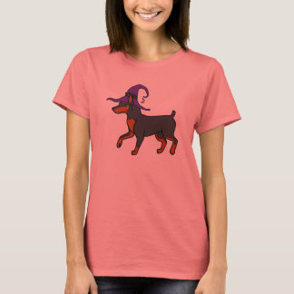 Camiseta Pinscher en miniatura negra con Gorra de brujas
