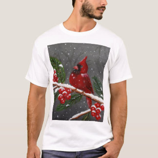 Camiseta pintada a mano con cardenal rojo vibrante