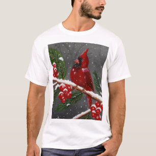 Camiseta pintada a mano con cardenal rojo vibrante