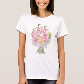 Camiseta pintado a mano Rosa rosa y ramo margarita amarillo