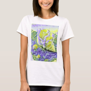 Camiseta Pintado acuarela de concha amarilla púrpura