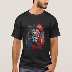 Camiseta Pintado colorido de la cabeza del león Astrológico