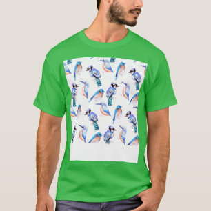 Camiseta Pintado de aves azul acuarela
