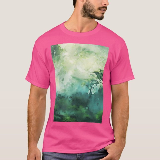 Camiseta Pintado de color de agua_bosque verde (Anverso)
