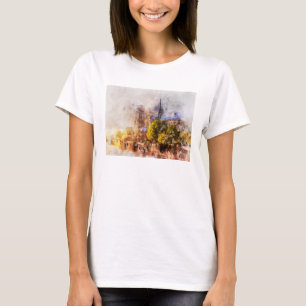 Camiseta Pintado de color de agua Catedral de Notre Dame Su