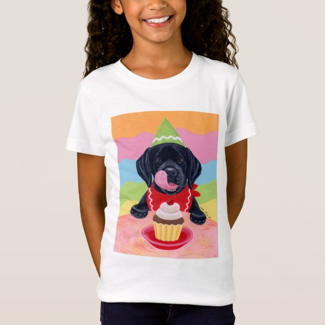 Camiseta Pintado de tarta de cumpleaños en Black Lab Puppy (Anverso)