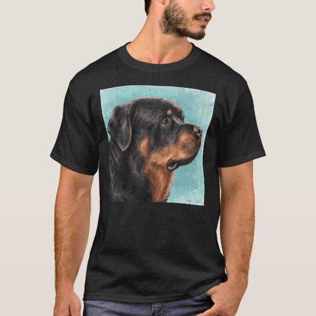 Camiseta Pintado De Un Rottweiler Adorable Desde La Parte L (Anverso)