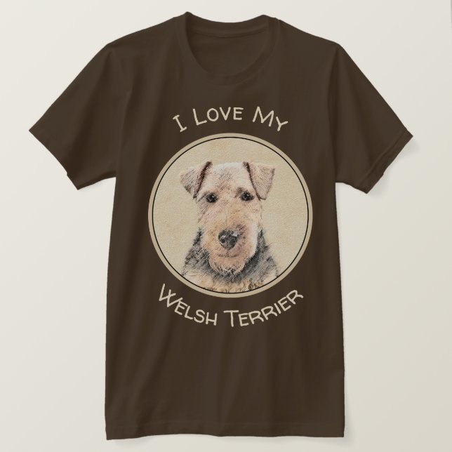 Camiseta Pintado de Welsh Terrier - Arte de Perro Original. (Anverso del diseño)