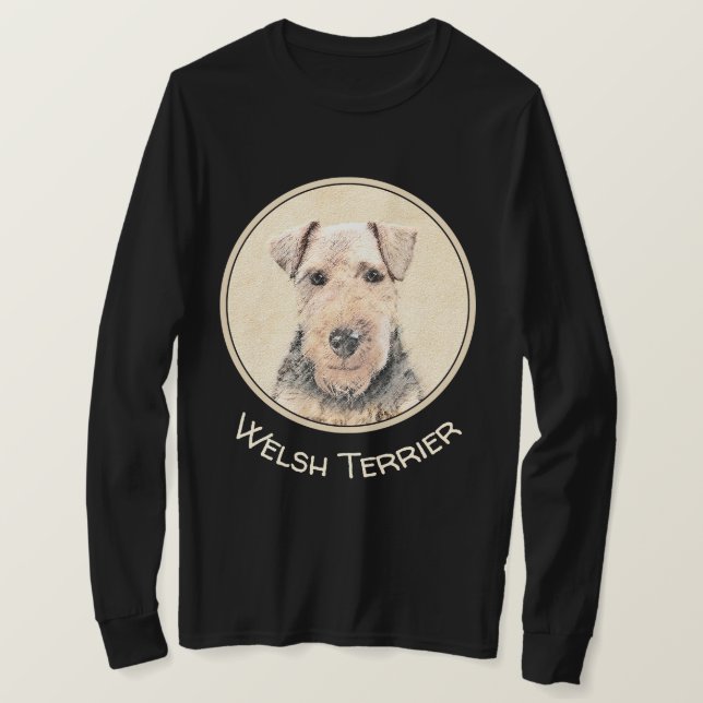 Camiseta Pintado de Welsh Terrier - Arte de Perro Original. (Anverso del diseño)