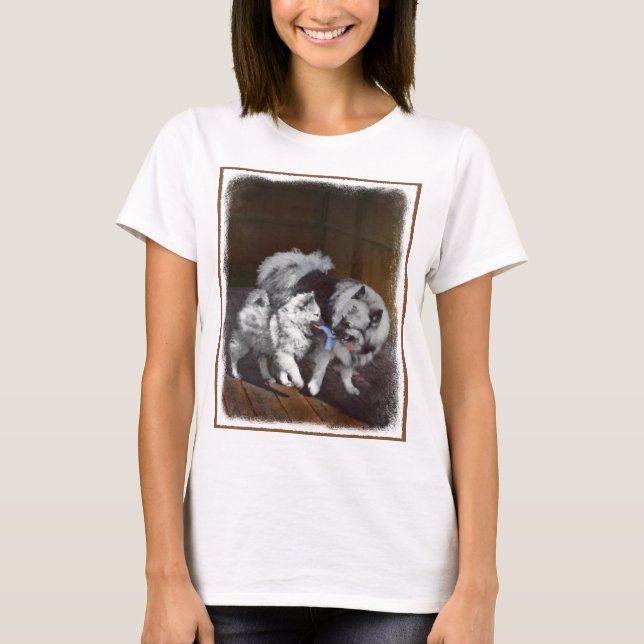 Camiseta Pintado Keeshond Playtime - Arte Perro Original. (Anverso)