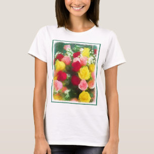 Camiseta Pintado Rose Bouquet - Arte de Flor Original.