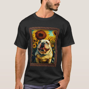 Camiseta Pintando bulldog Flor de girasol Mamá Flor Floral
