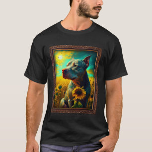 Camiseta Pintando Pitbull Flor de girasol Mamá Flor Floral