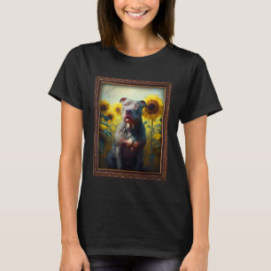 Camiseta Pintando Pitbull Flor de girasol Mamá Flor Floral