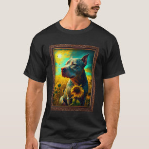 Camiseta Pintando Pitbull Flor de girasol Mamá Flor Floral