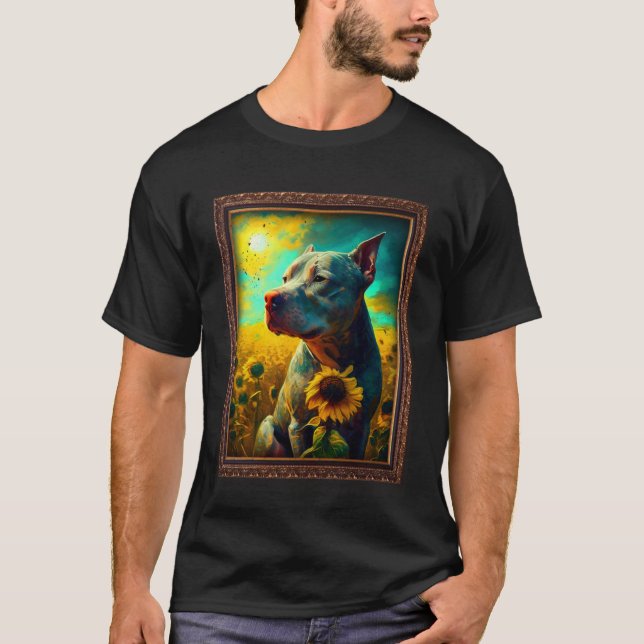 Camiseta Pintando Pitbull Flor de girasol Mamá Flor Floral (Anverso)