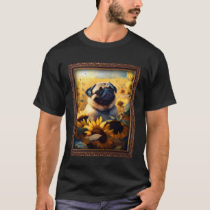 Camiseta Pintando Pug Flor de girasol Mamá Floral 2