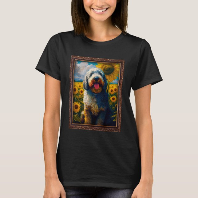 Camiseta Pintando Saint Berdoodle Flor de girasol mamá muje (Anverso)